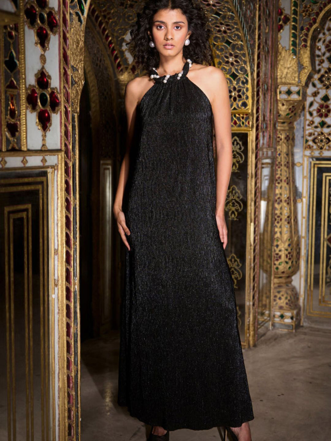 Dash and Dot Women Pleated Pearl Neck Dress