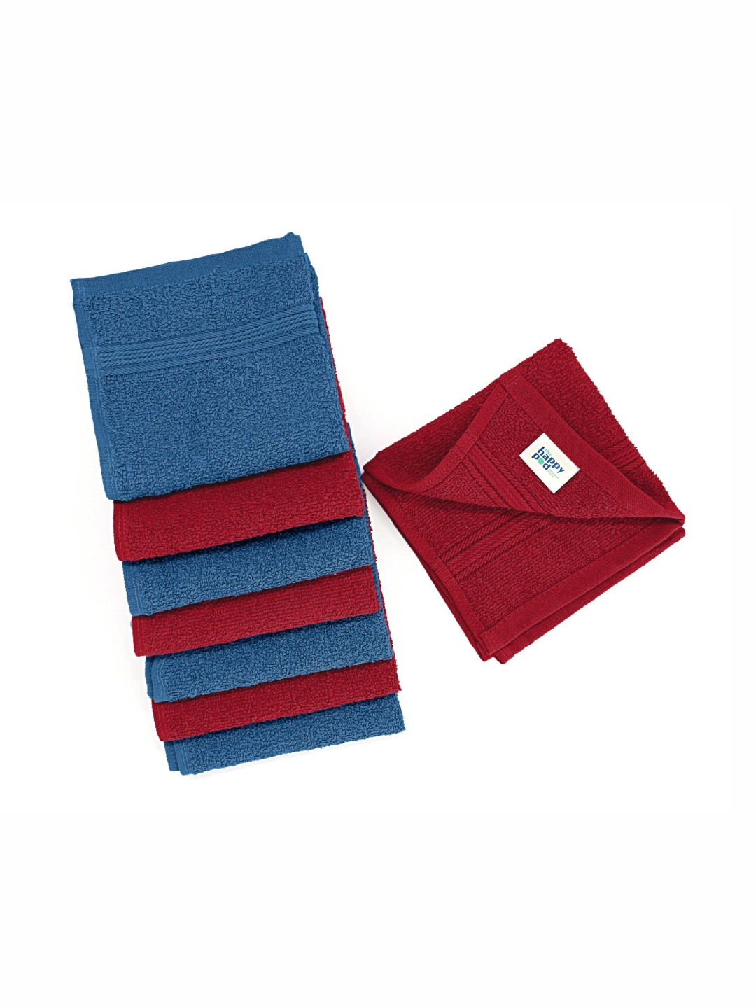 The Happy Pod Set of 8 Royal Blue & Red 380 GSM High Absorbent Cotton Face Towels