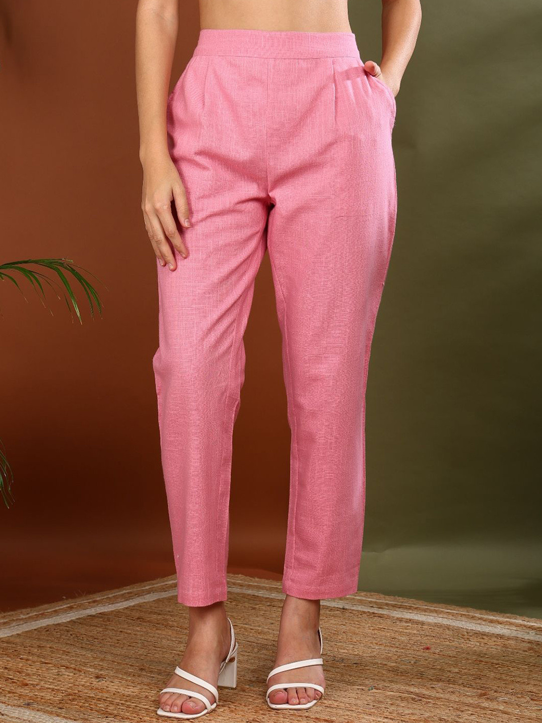 YASH GALLERY Women Slip On Mid-Rise Trousers