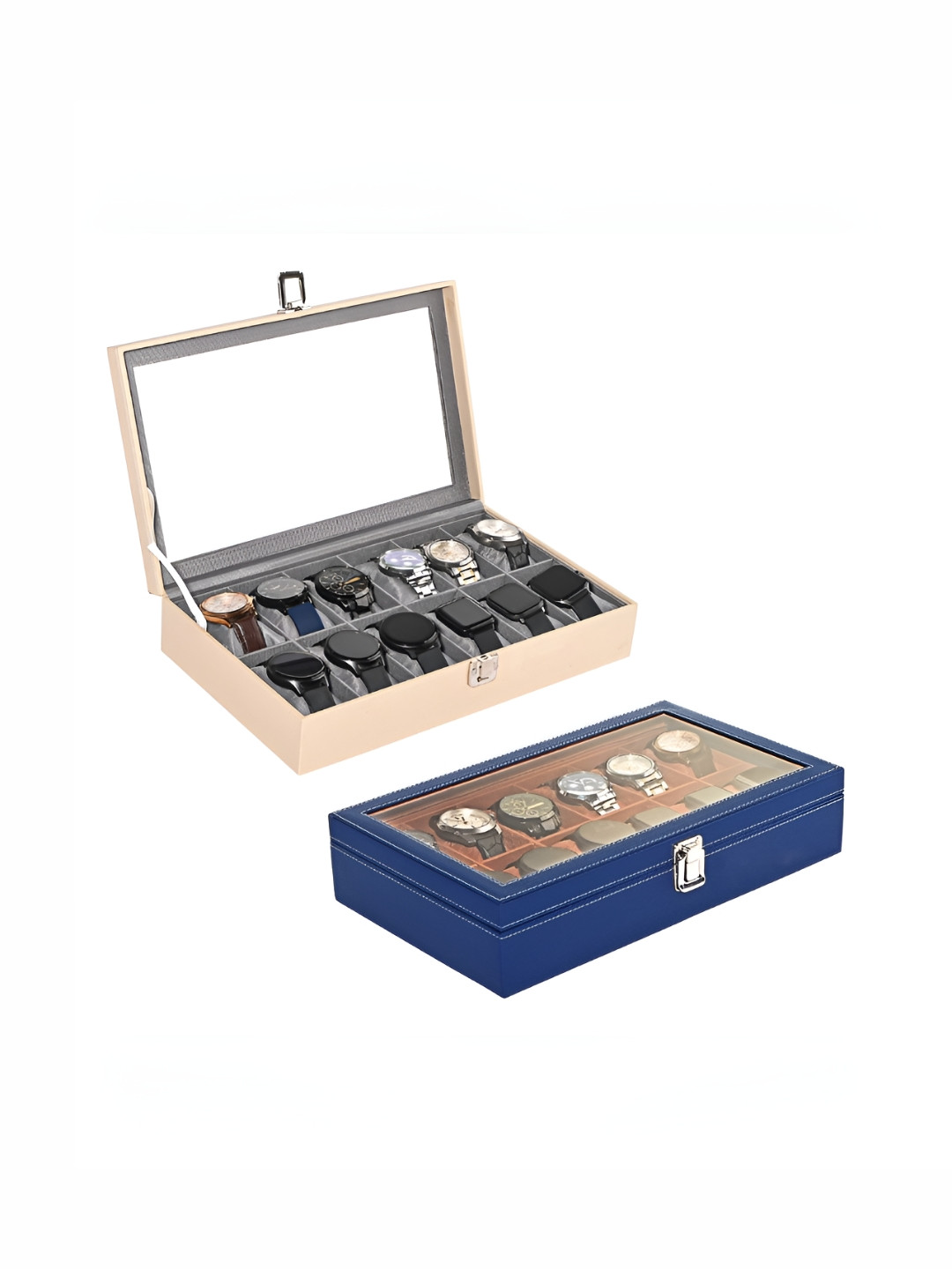 Aura Grey Set of 2 Premium Faux Leather 12 Slots Wrist Watch Organiser Box Watch Holder