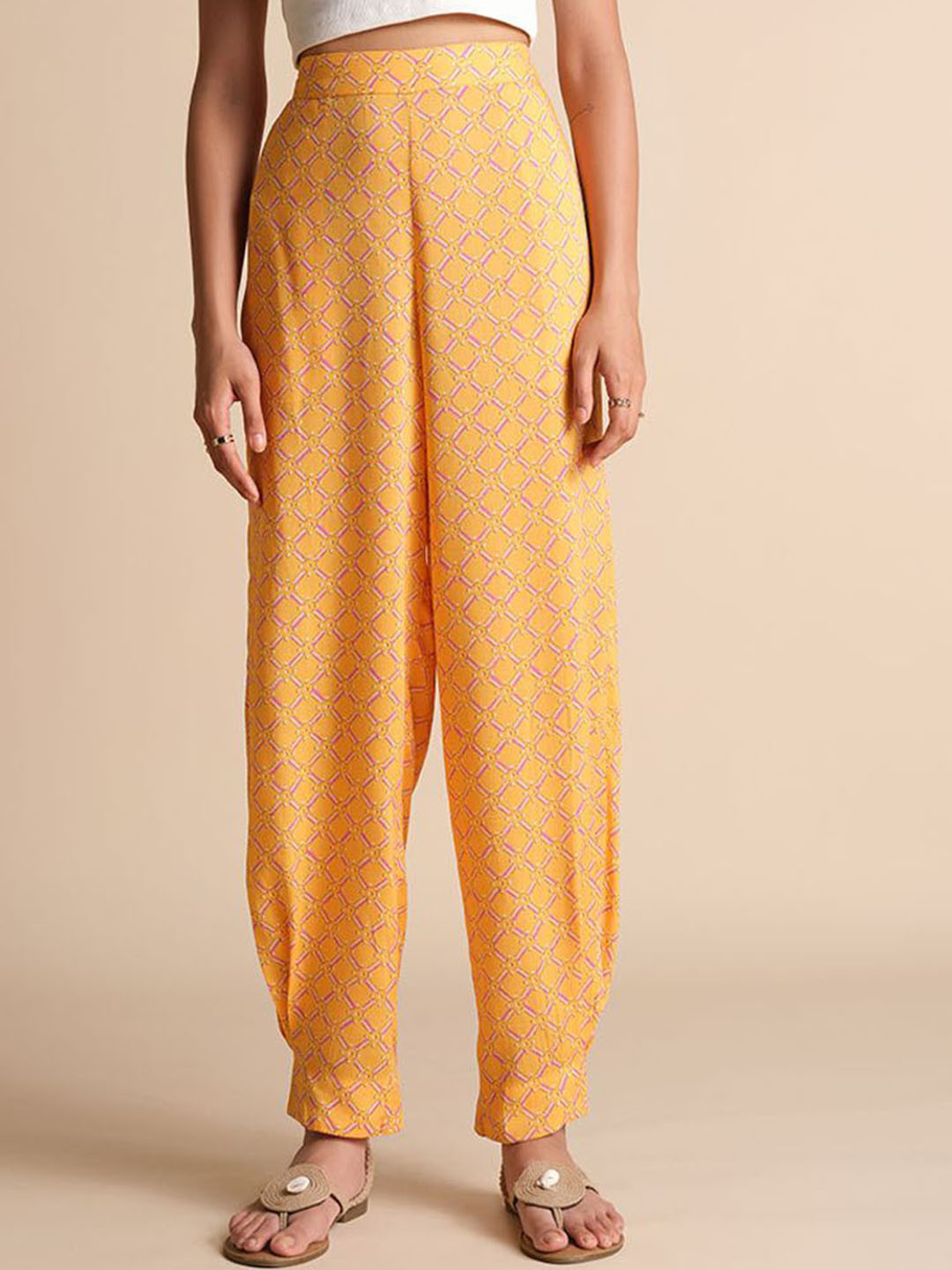 Global Desi Women Ethnic Motifs Printed Pleated Trousers