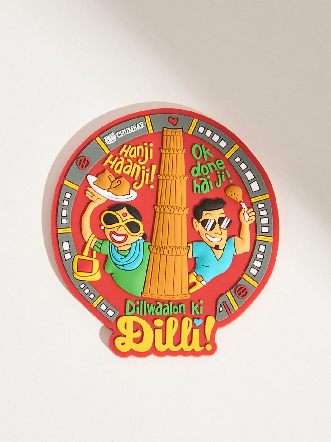 Chumbak Orange & Green Round Delhi Fridge Decorative Magnets