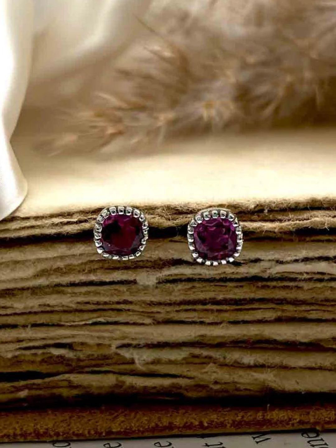 Boldiful  Sterling Silver Artificial Stones Studded Square Shaped Studs