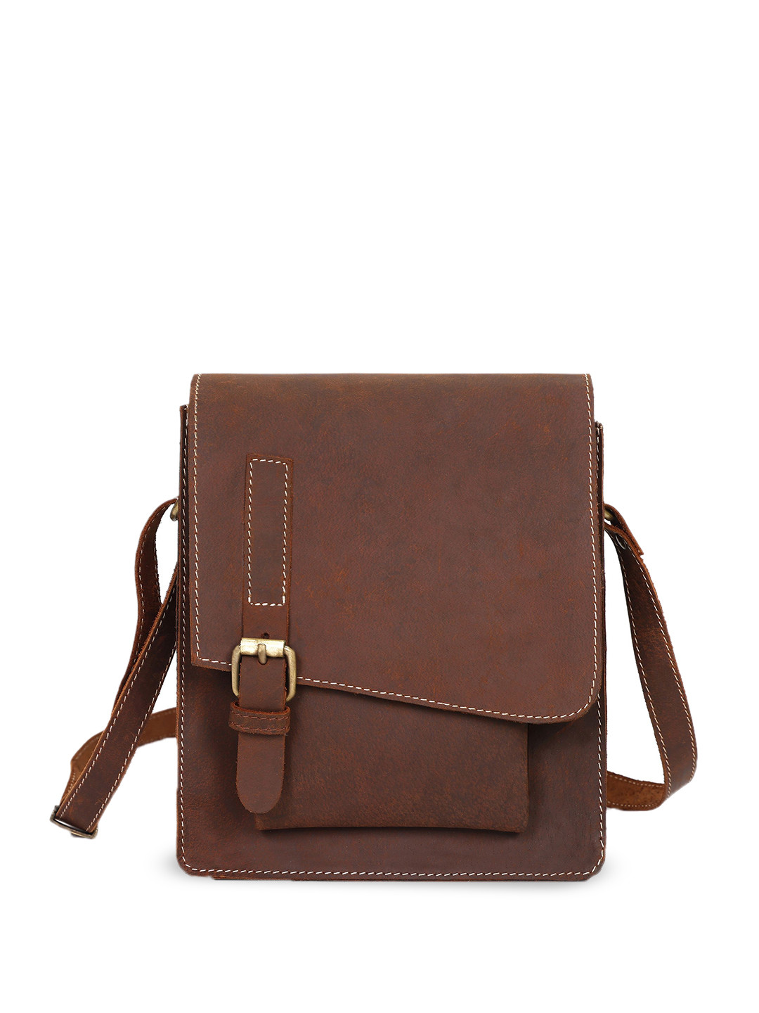 CORDS CRAFT Men Solid Structured Leather Sling Bag