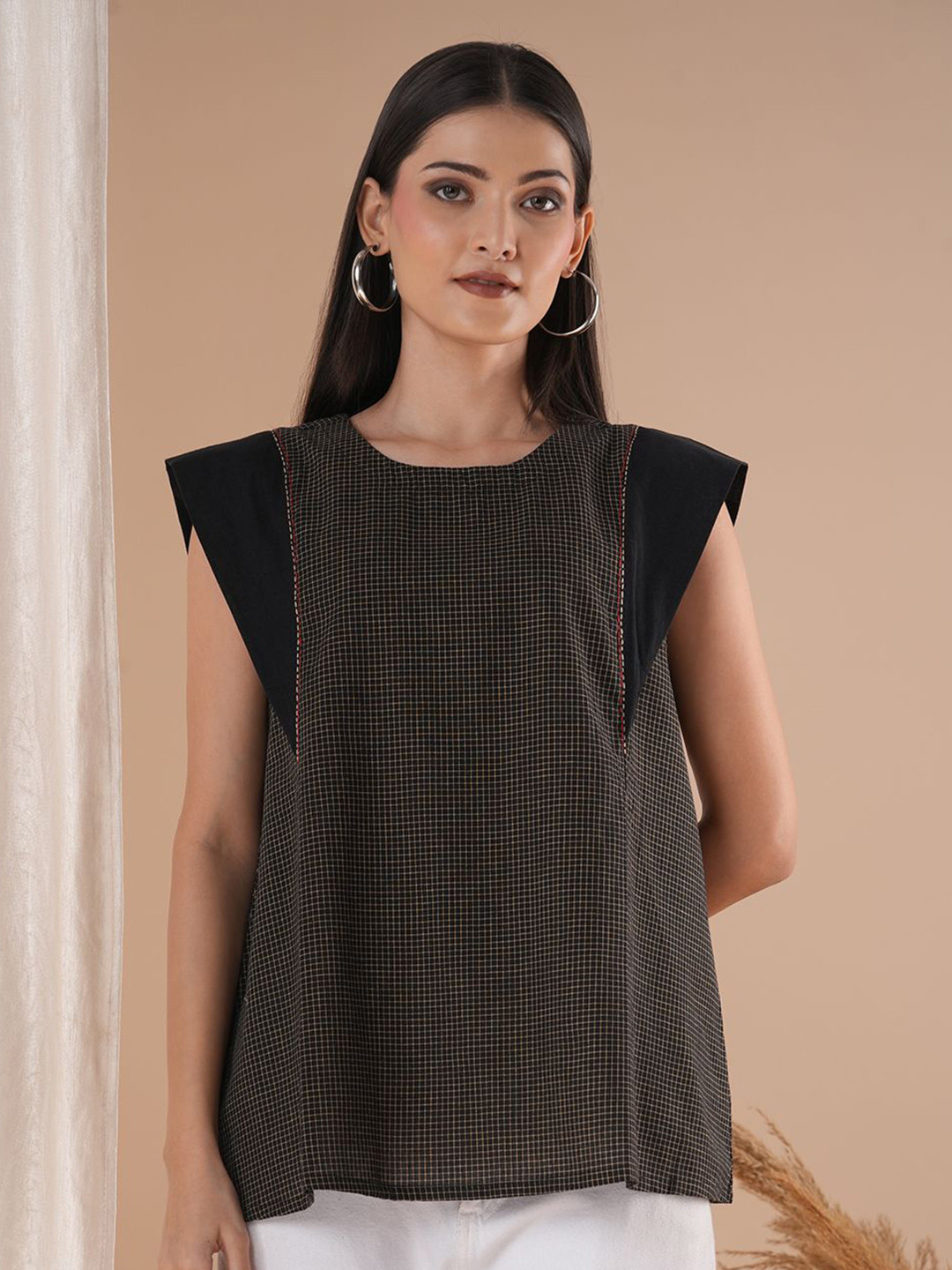 KAMI KUBI Geometric Print Cotton Top