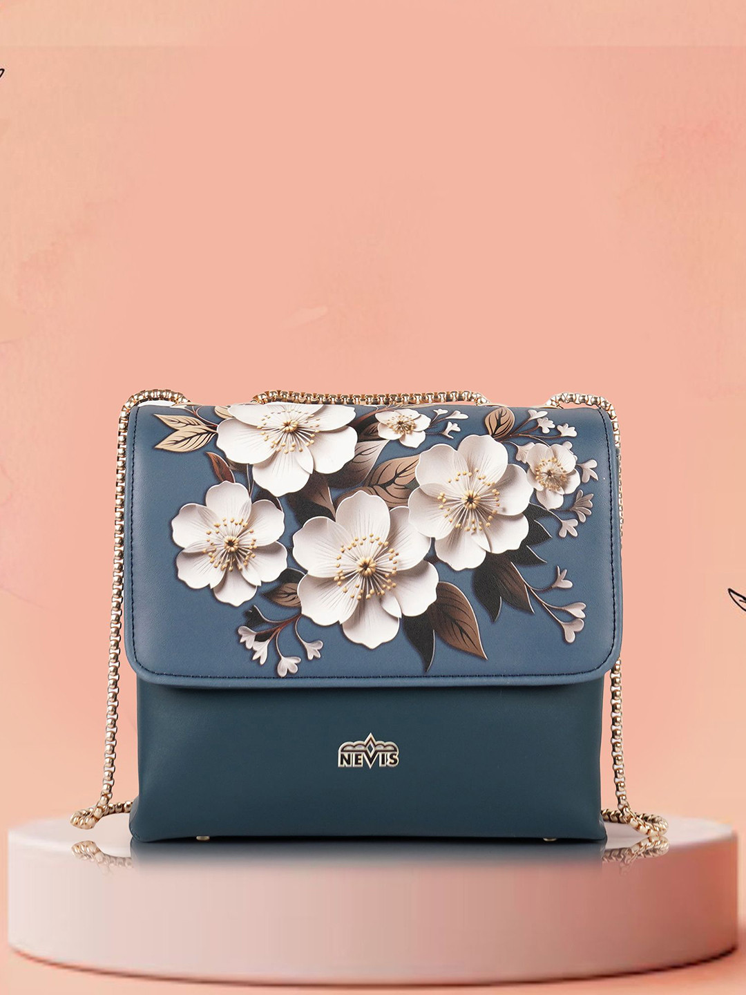 NEVIS Women Floral Printed Structured Leather Sling Bag