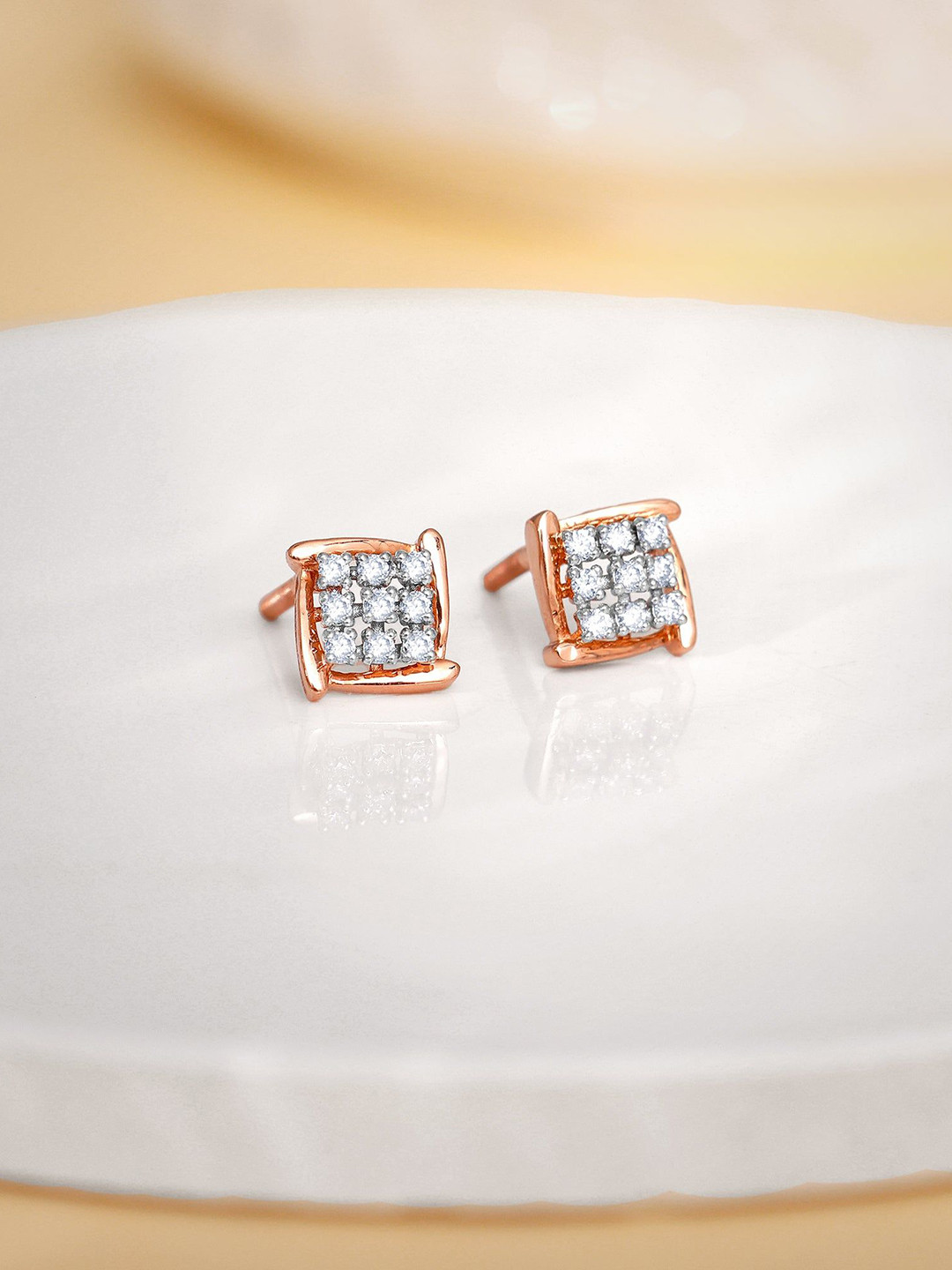GIVA Women 14 Kt Rose Gold Sparkling Square Diamond Earrings-1.856 gms