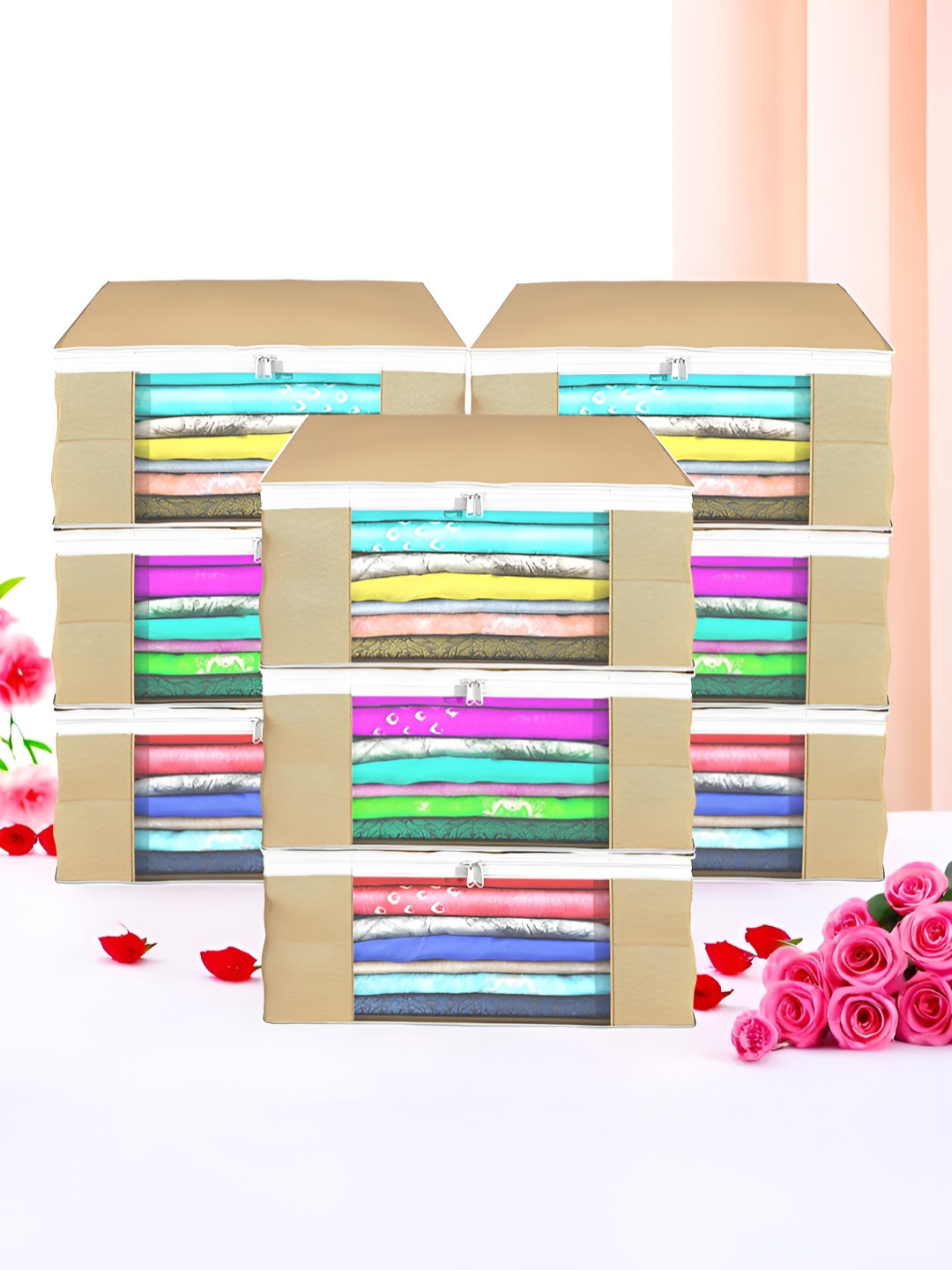 Myntra Elegant Homes Brown Set of 9 Foldable Storage Non-Woven Saree Cover Organisers