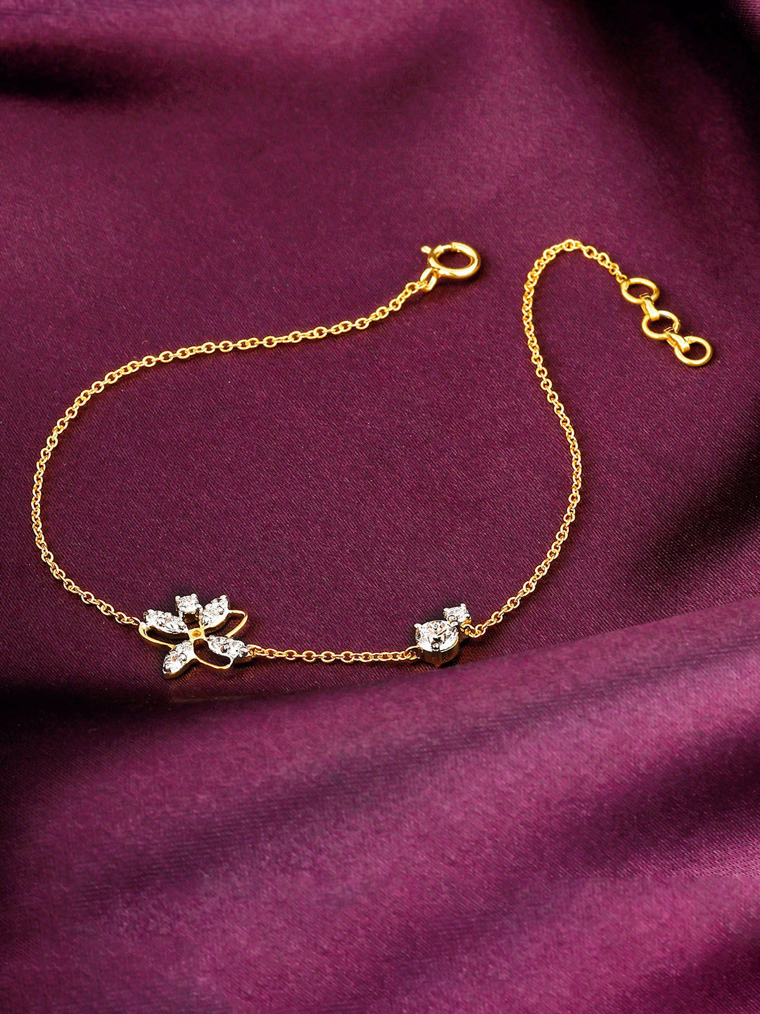 GIVA Women 14 Kt Gold Floral Magic Diamond Bracelet-1.26 gms