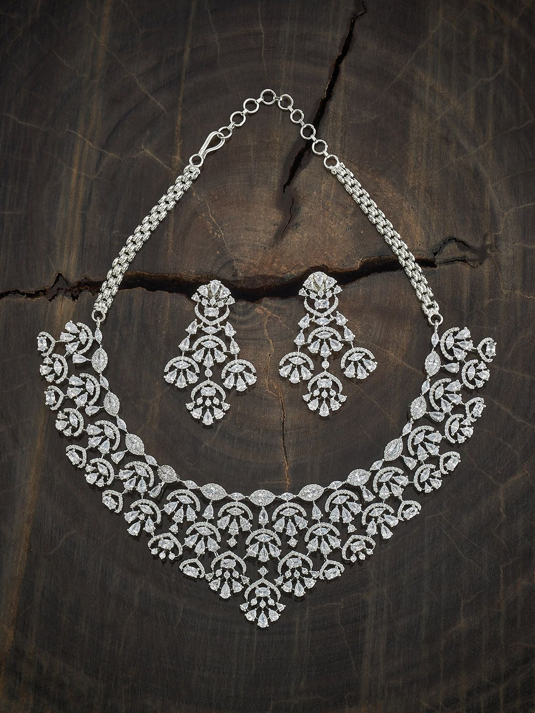 Kushal's Fashion Jewellery Rhodium-Plated Party Cubic Zirconia-Studded Jewellery Set