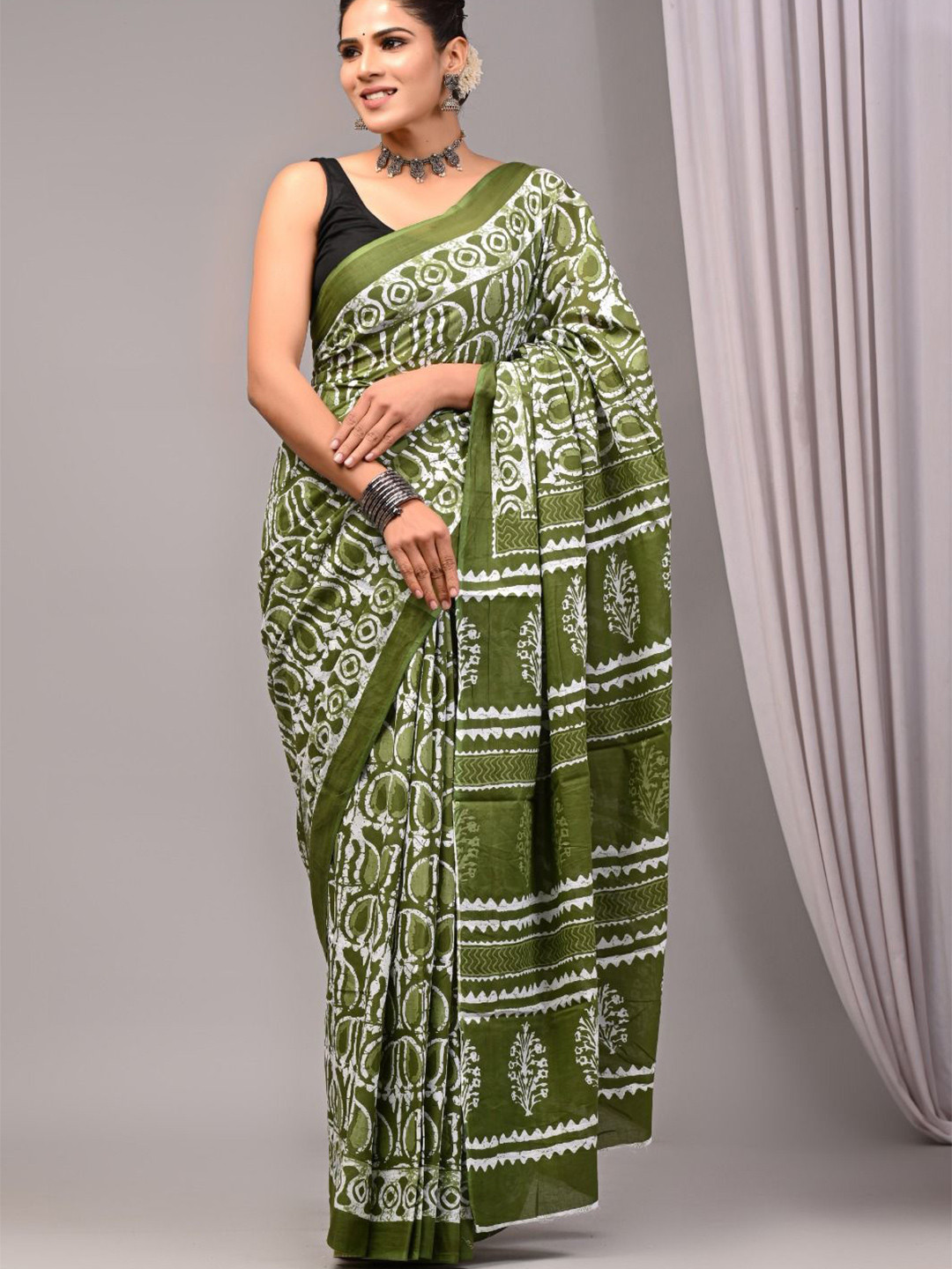 PALLO LATKE Bagru Pure Cotton Block Print Saree