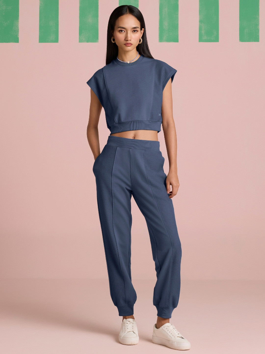 Muvazo Round Neck Top With Trousers Aeris Panel Co-Ords
