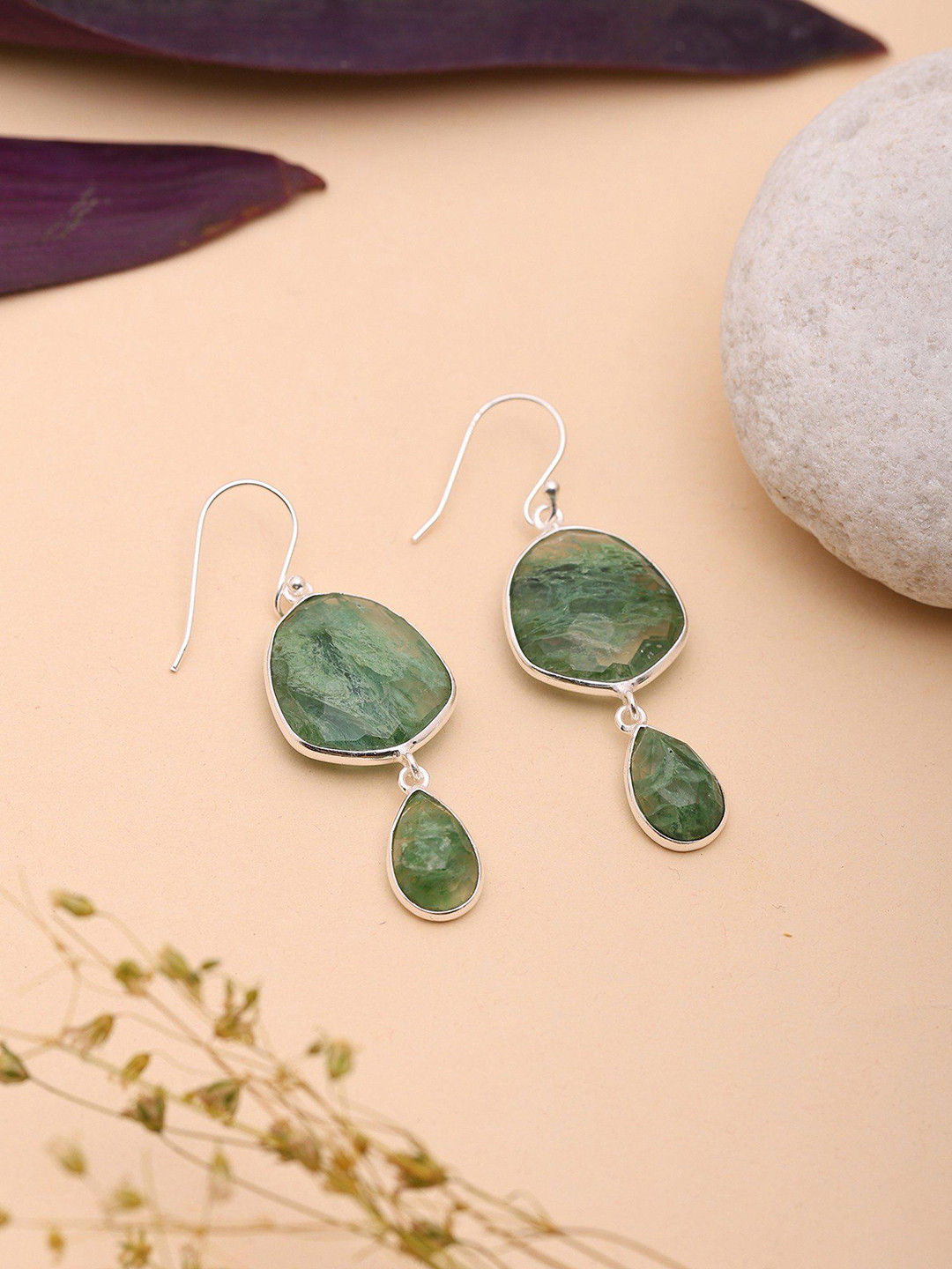 Exotic India Sterling Silver Faceted Aqua Crackle Dangle Drop Earrings