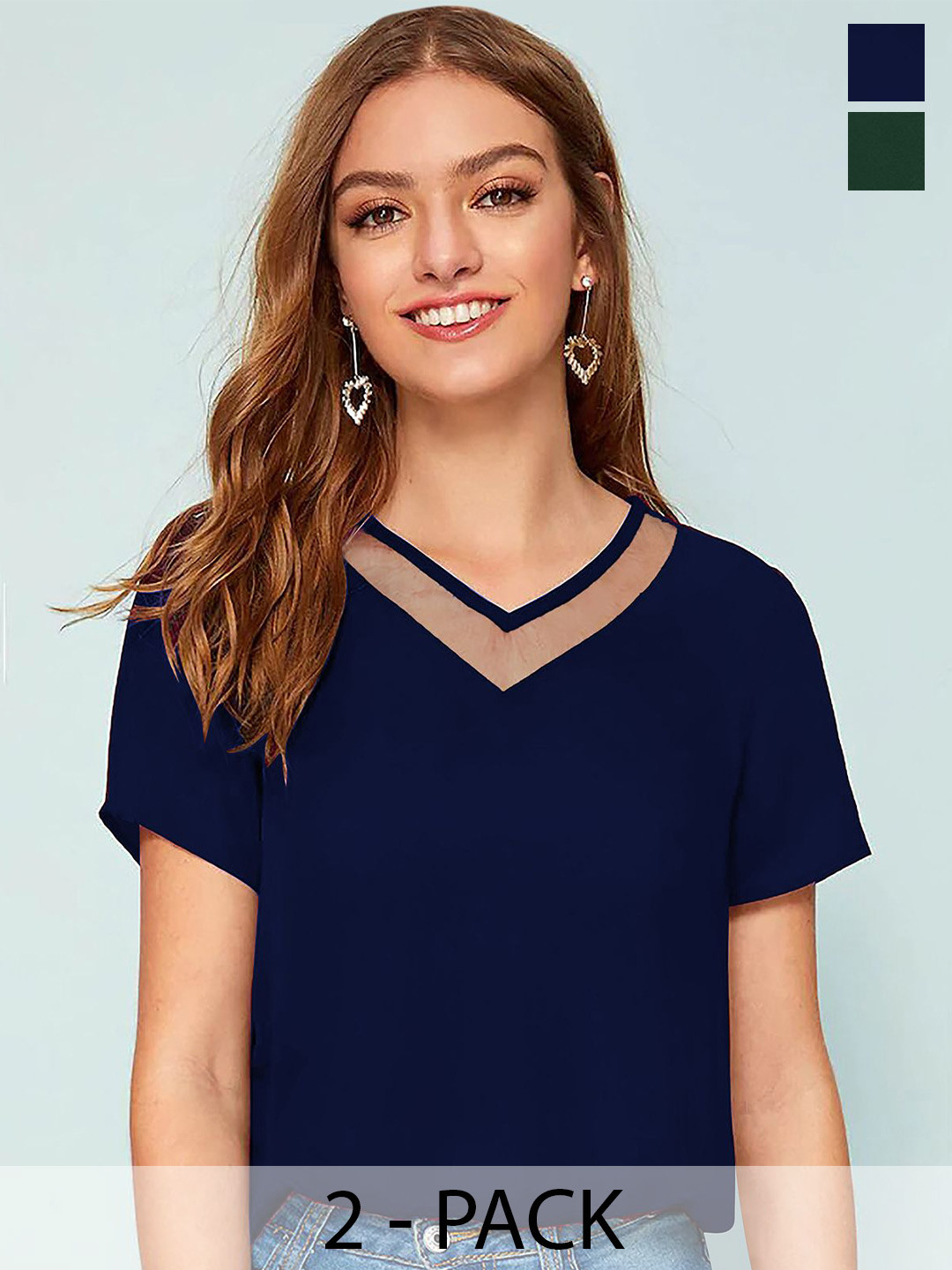 CORSICA Women Blue Color V Neck Regular Sleeve  Top