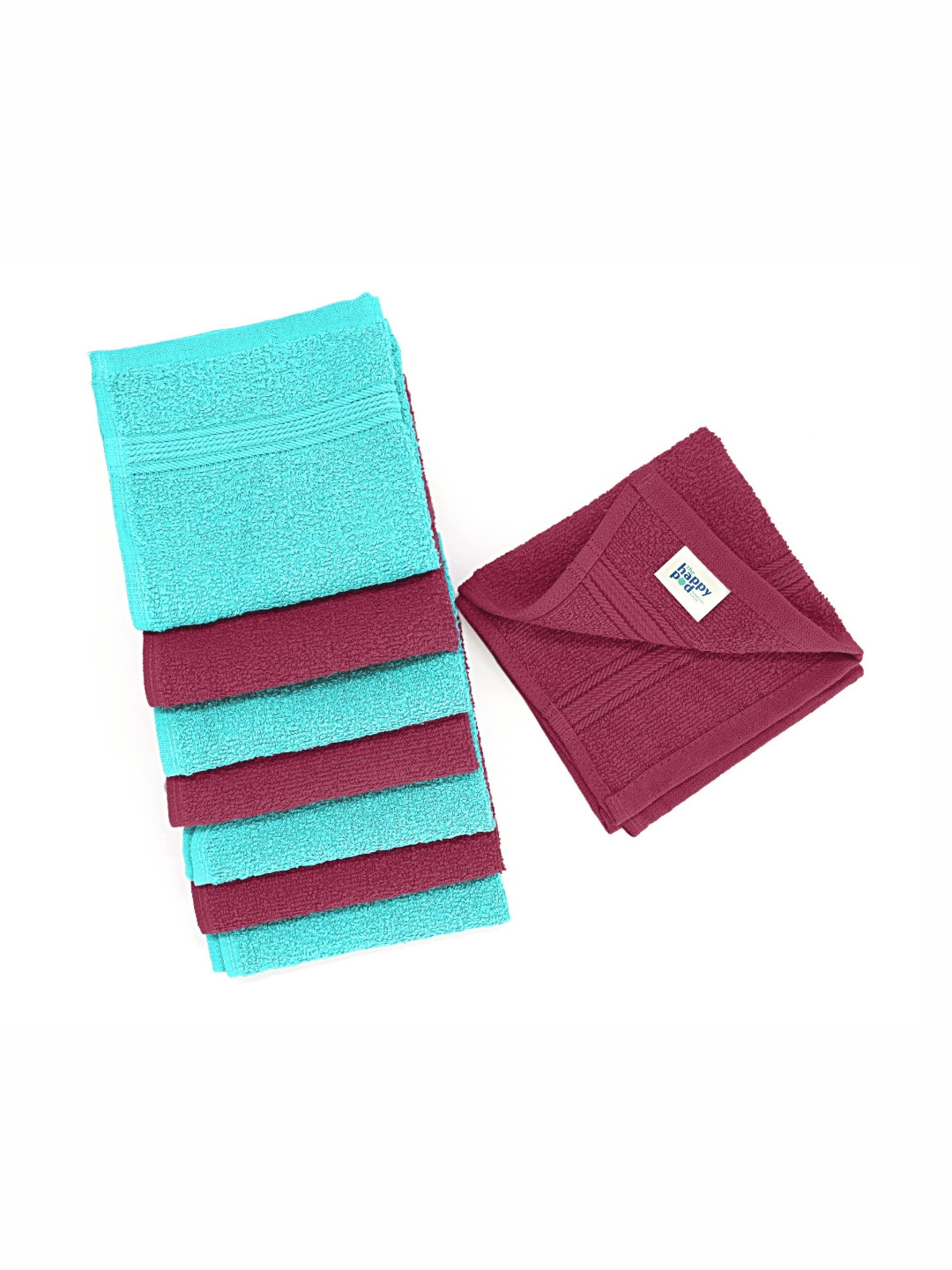 The Happy Pod 8 Piece Turquoise & Magenta 380 GSM High Absorbent 100% Cotton Face Towels