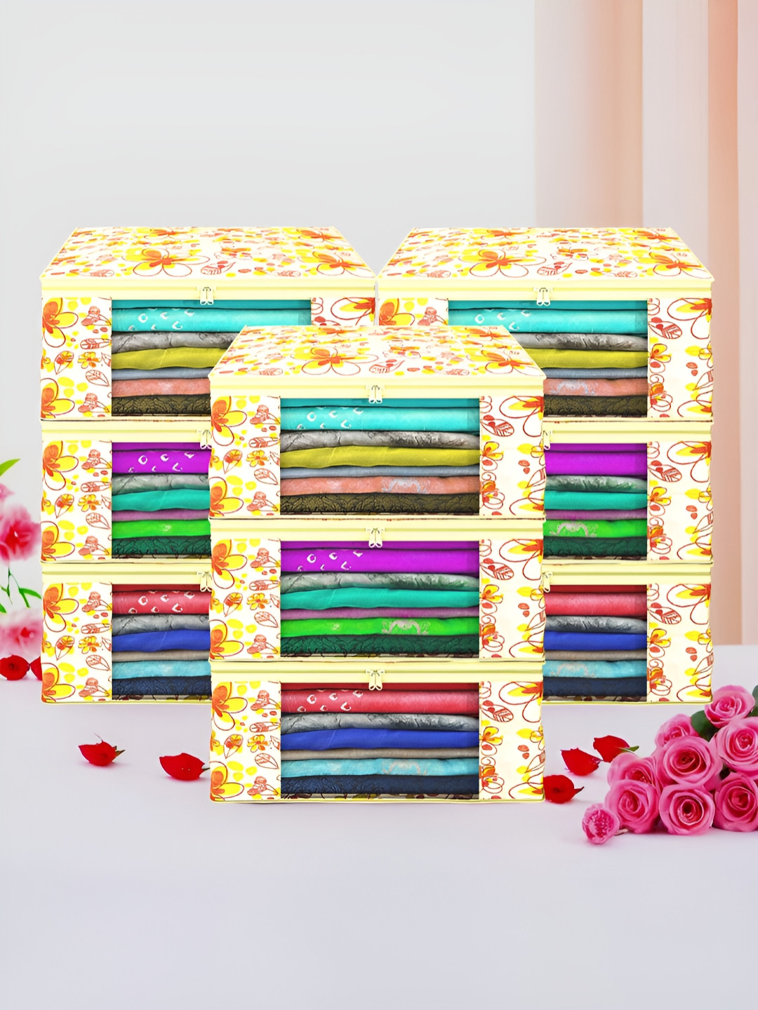 Myntra Elegant Homes Yellow Set of 9 Foldable Storage Non-Woven Saree Cover Organisers