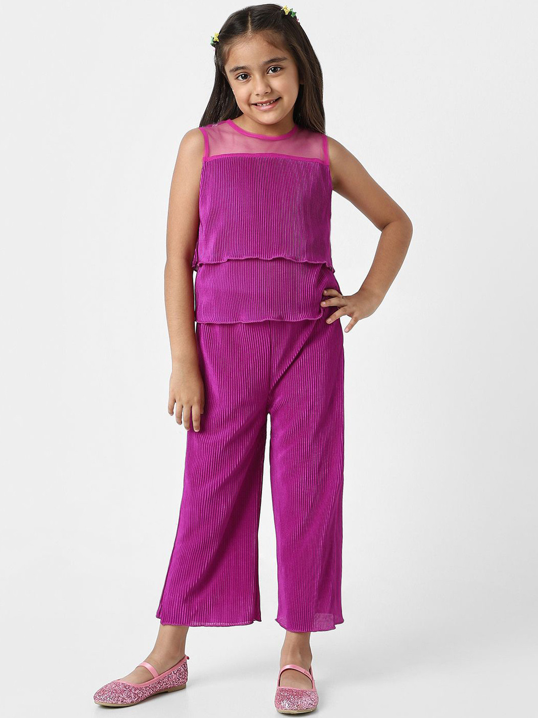 Nauti Nati Girls Pleated Fabric Sleeveless Top & Pants Clothing Set