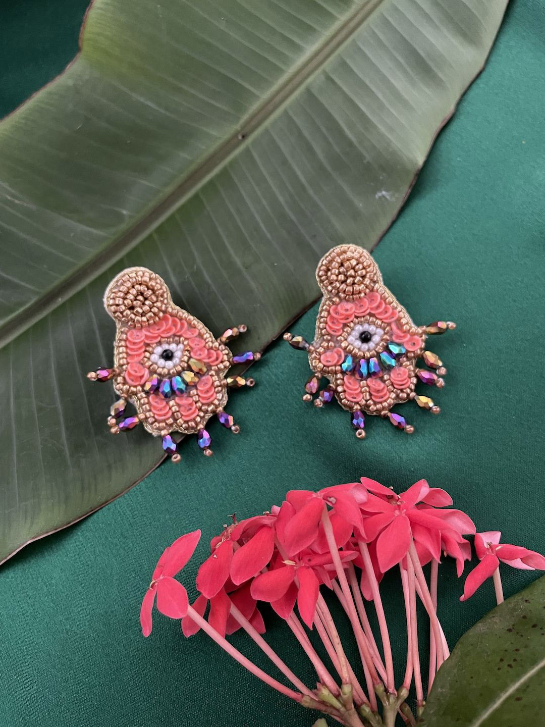 Digital Dress Room Hamsa Evil Eye Beaded Contemporary Bohemian Drop Earrings