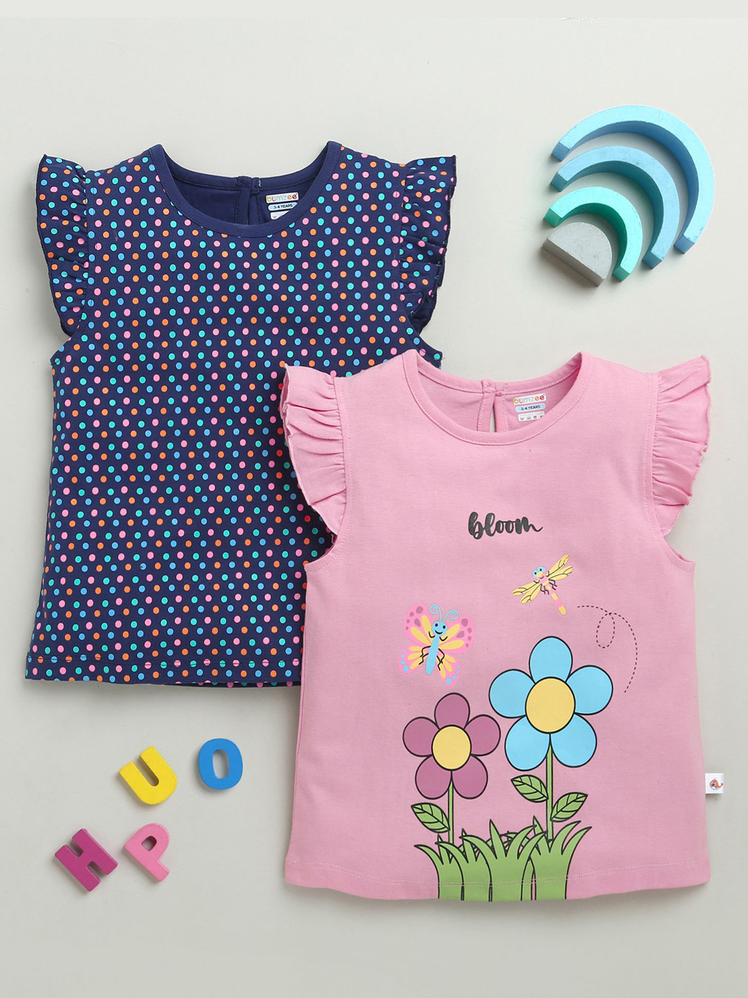 BUMZEE Girls Polka Dot 2 Printed T-shirt