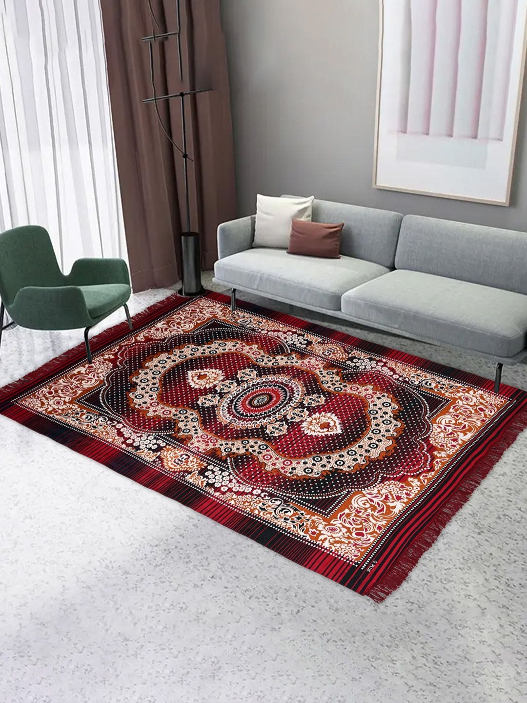 Myntra Elegant Homes Maroon Flower Design Velvet Living room Carpet