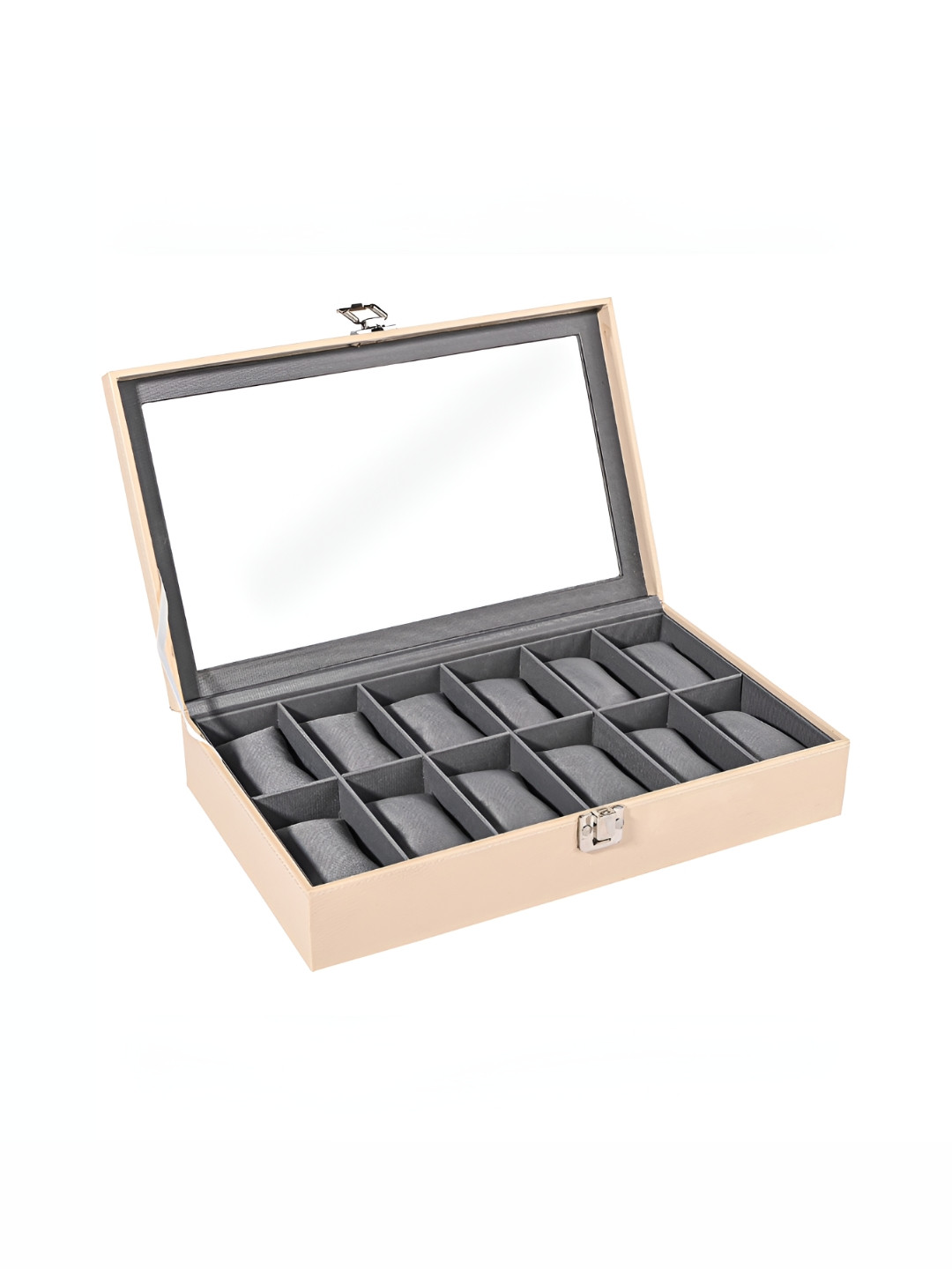 Aura Cream Set of 2 Premium Faux Leather See Through 12 Slots Wrist Watch Organiser Box