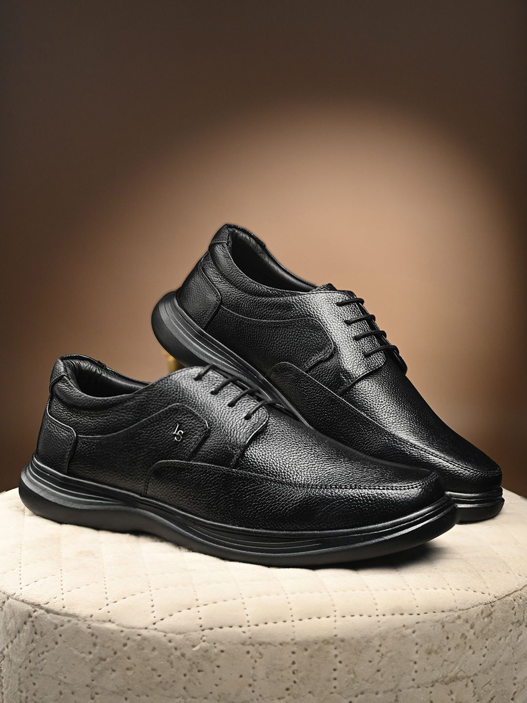 LOUIS STITCH Men Jet Black Genuine Leather Ultra Lightweight Derby Shoes