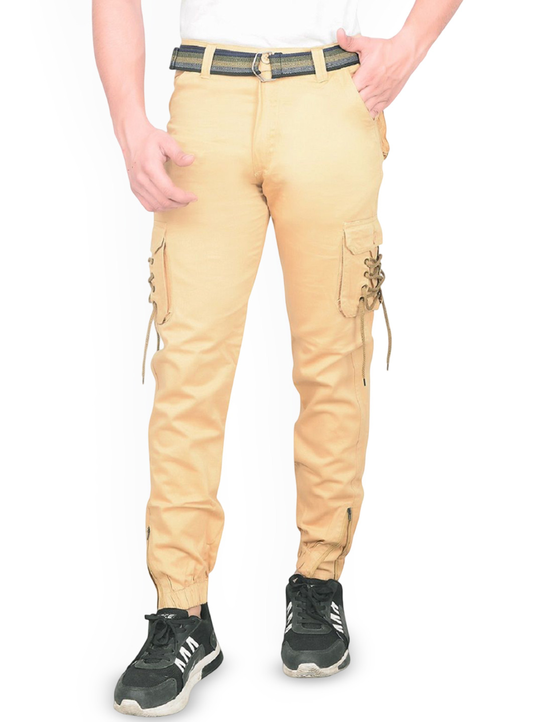 JFH Men Slim Fit Mid-Rise Beige Joggers