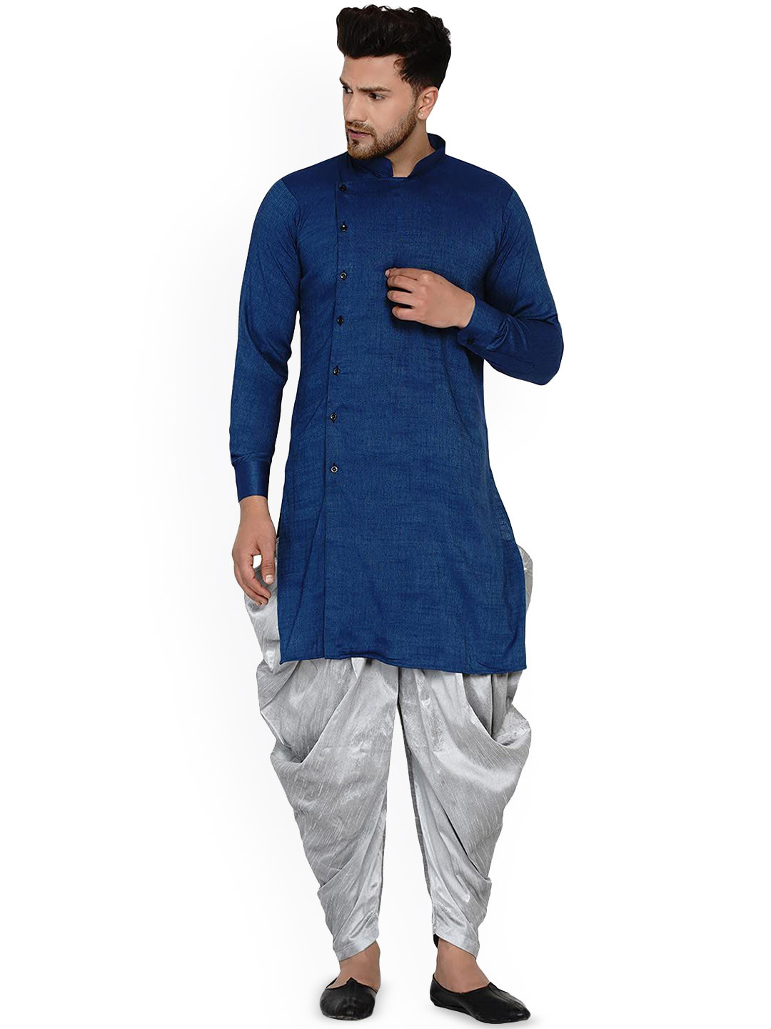 VEERA PARIDHAAN Mandarin Collar Long Roll-Up Sleeves Angrakha Straight Kurta