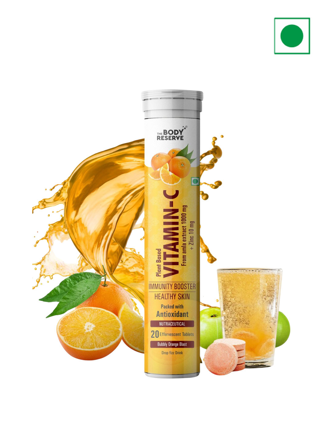 The Body Reserve Plant Based Vitamin C Immunity Booster Tablets- 20 Tablets- Orange Flavor