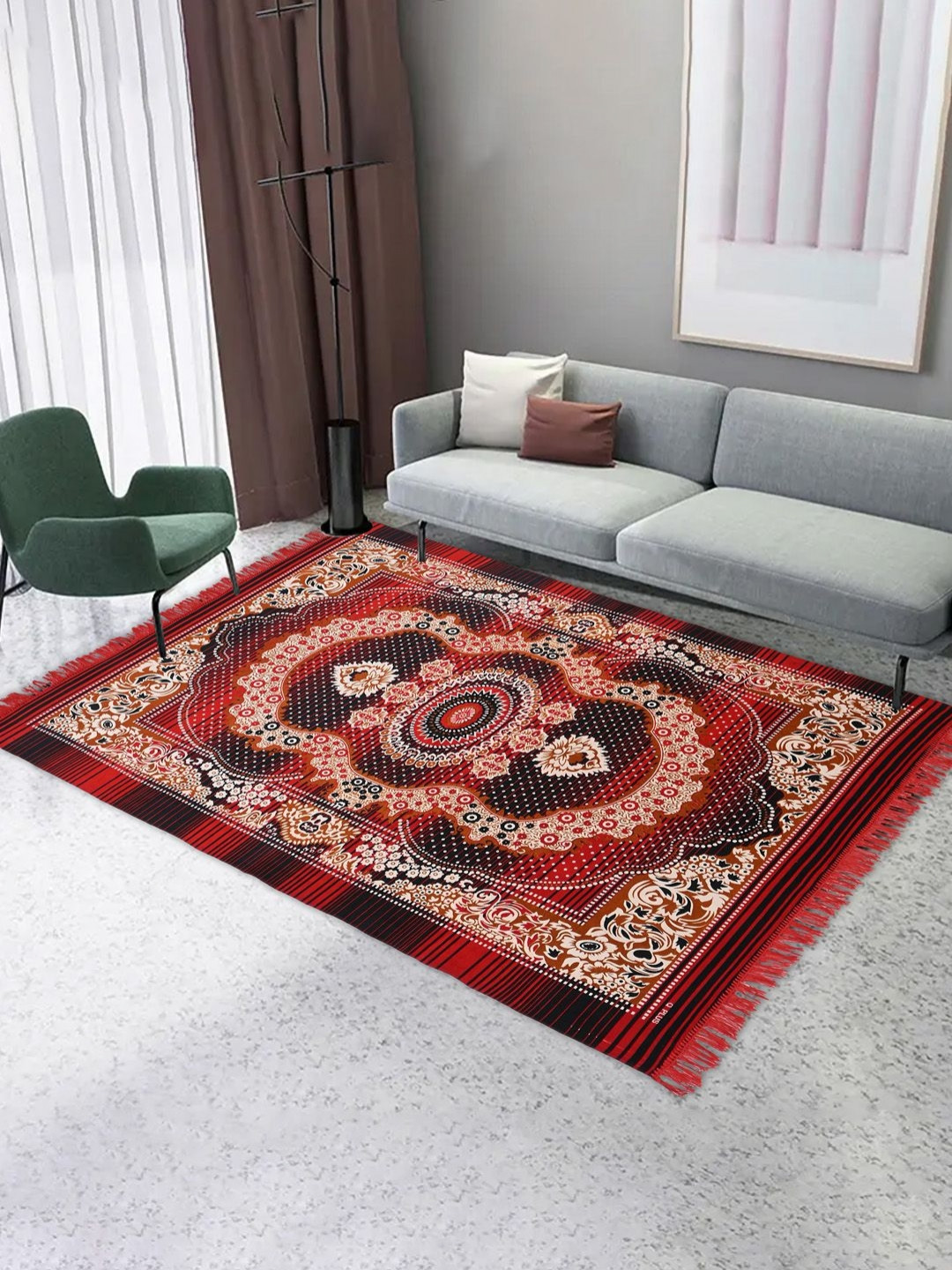 Myntra Elegant Homes Red Flower Design Velvet Living room Carpet