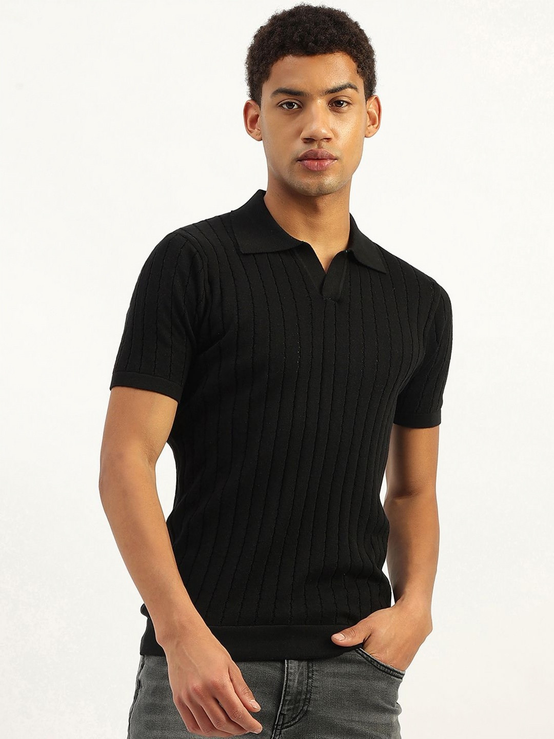 United Colors of Benetton Regular Fit Johny Collar Textured T-Shirt