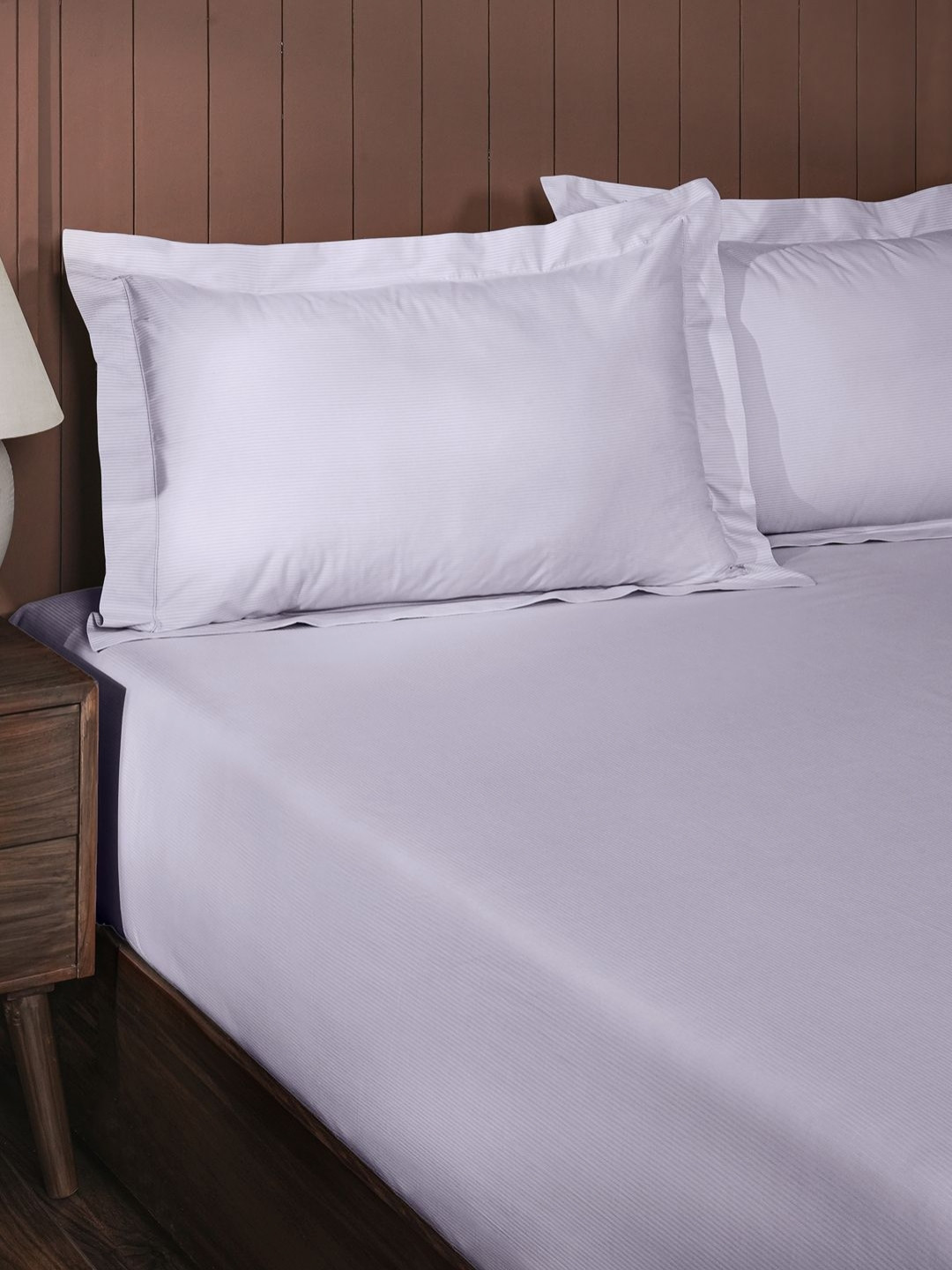 MASPAR White Striped Pure Cotton 200 TC King Bedsheet with 2 Pillow Covers-108 x 108 inches