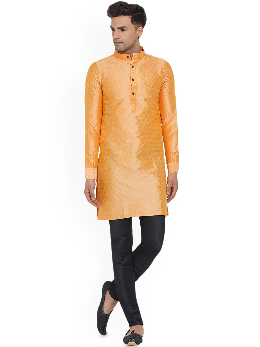 VEERA PARIDHAAN Floral Embroidered Jacquard Mandarin Collar Straight Kurta