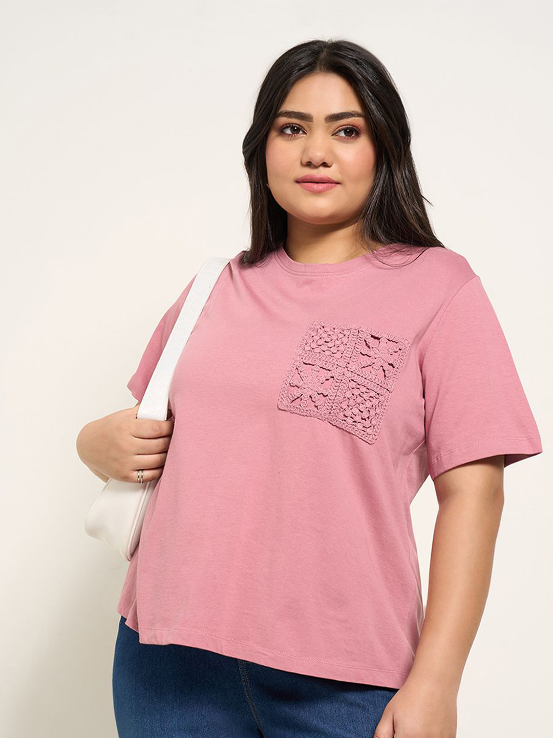 Honey Curvytude by Pantaloons Embroidered Cotton short Top