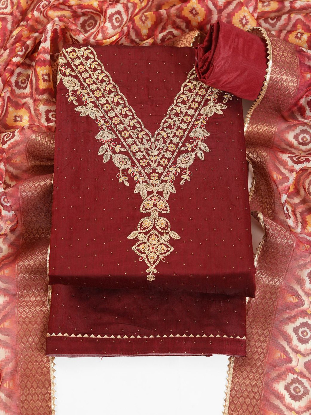 TAVAS Embroidered  Chanderi Cotton Unstitched Dress Material