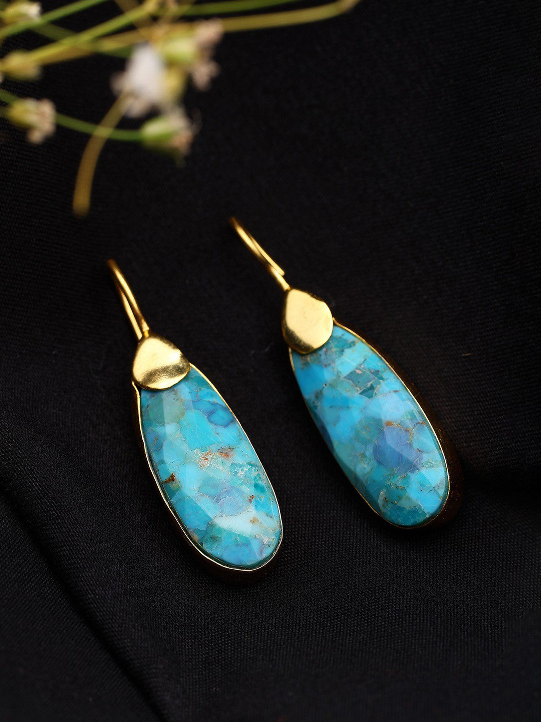 Exotic India Sterling Silver Gold Plated Oval Half Hoop Earrings