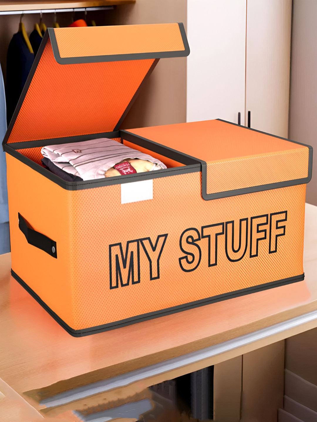 Aura Orange Clothes Wardrobe Organiser 2-Compartment Foldable Double Lid Drawer Organisers