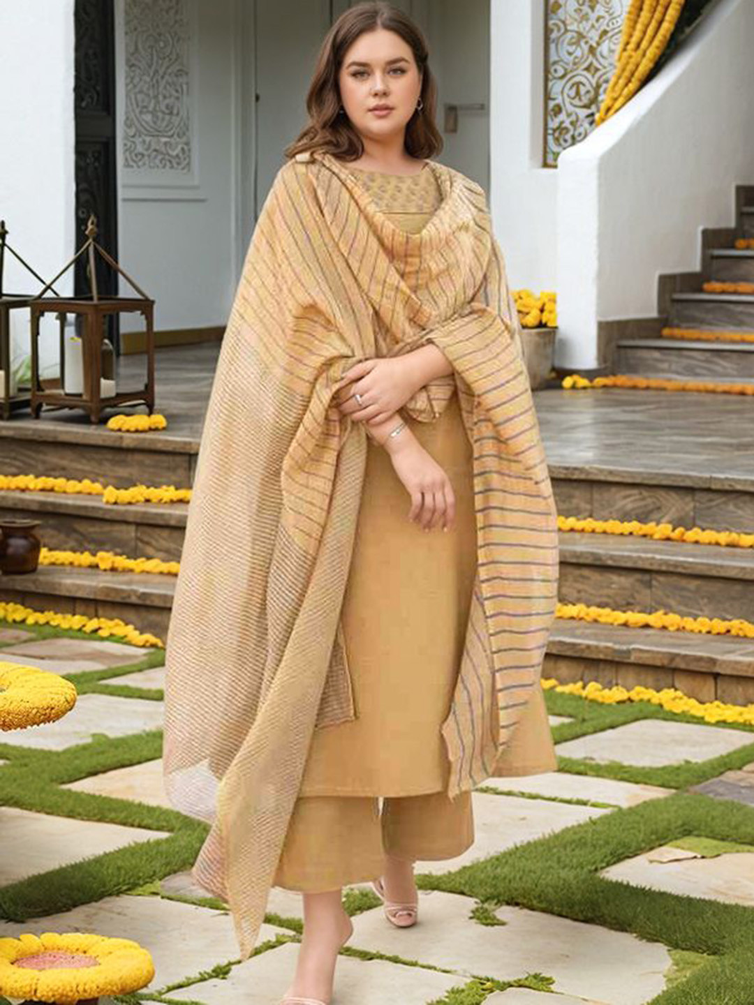 Anni Designer Yoke Design Straight Kurta With Palazzos & Dupatta