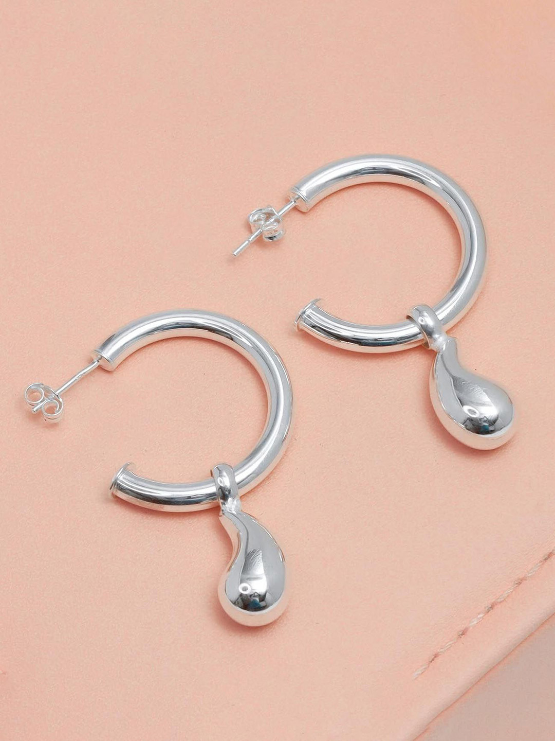 LeCalla 925 Sterling Silver Silver-Plated Teardrop Shaped Hoop Earrings