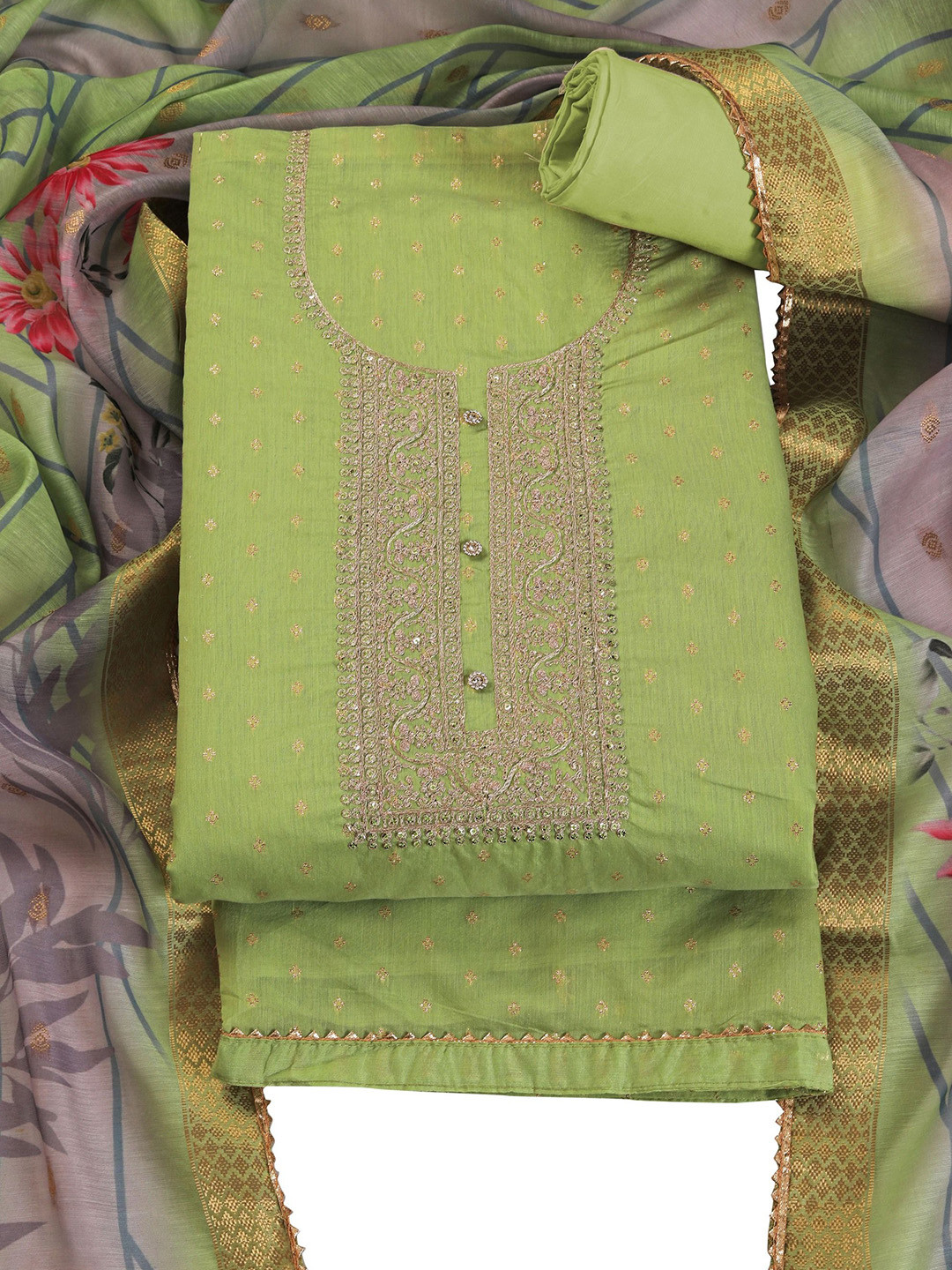 TAVAS Embroidered Chanderi Silk Unstitched Dress Material