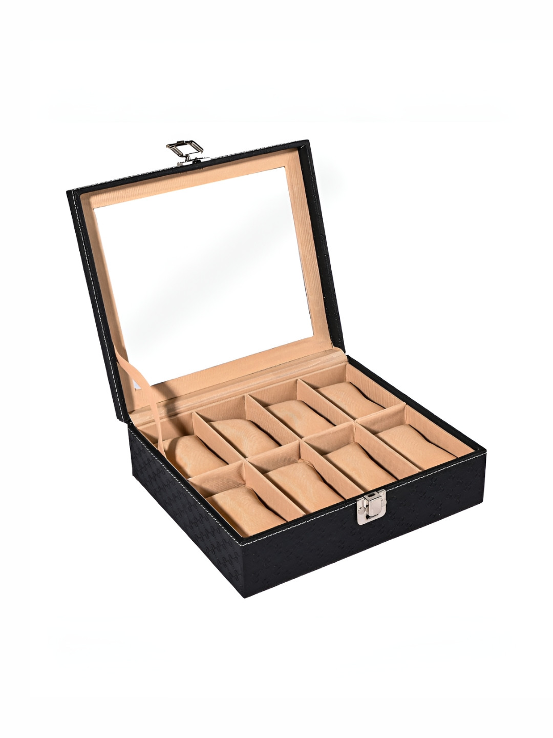 Aura Black Premium Faux Leather See Through 8 Slots Wrist Watch Organiser Box Watch Case