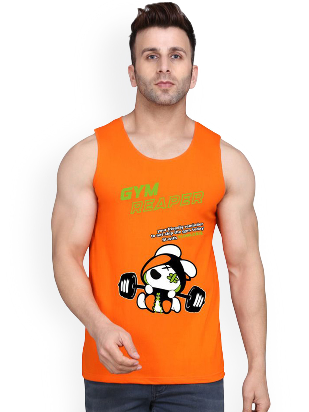SLOWLORIS Printed Super Combed Cotton Gym Vest