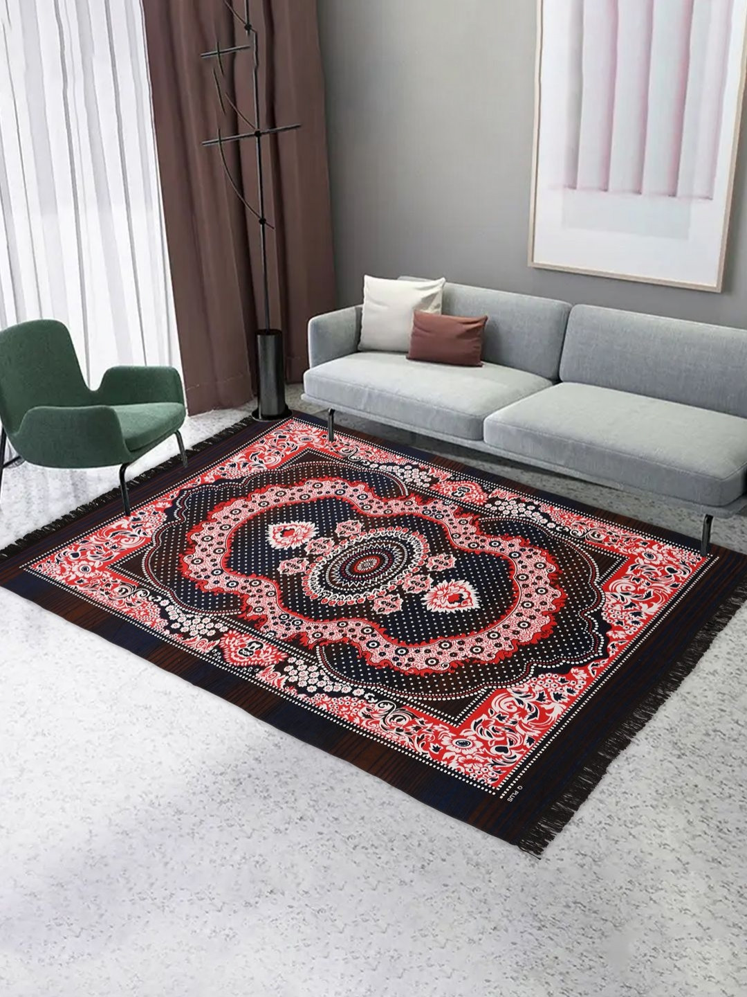 Aura Flower Design Brown 5x7 ft Velvet Sitting Carpet Living room Rugs for Bedroom Carpet