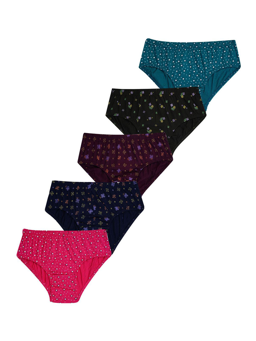 YELLOWDELIGHT Pack Of 5 Printed Cotton Hipster Briefs YD 77500 Ramvi (w) prnt panties XS-5
