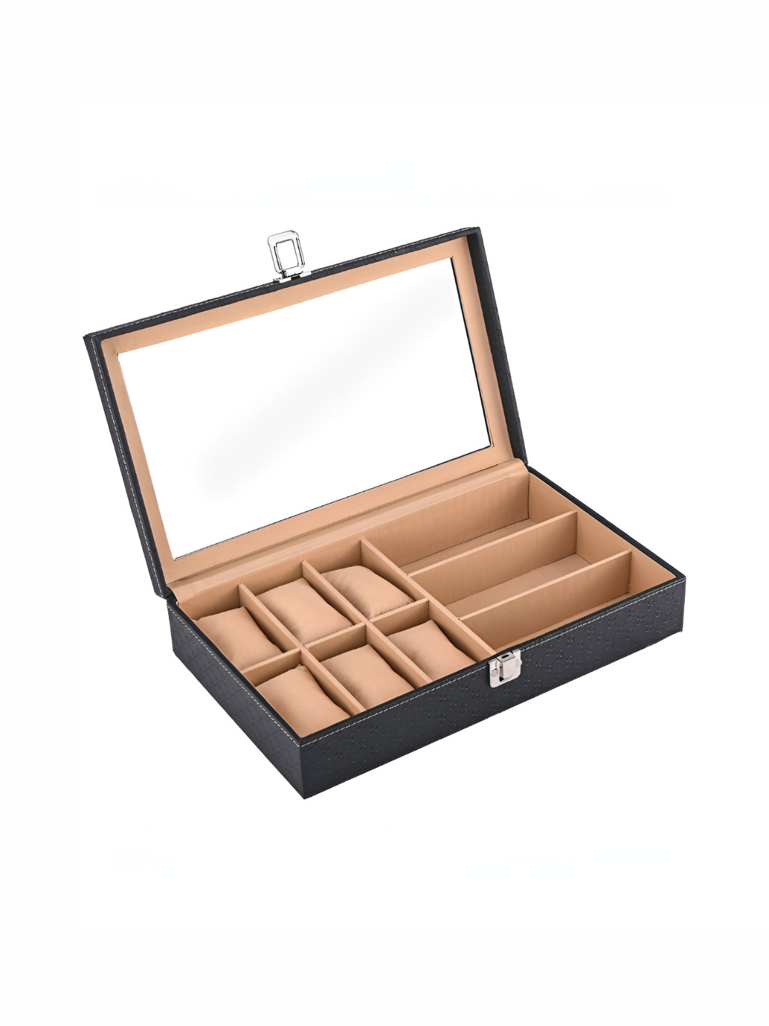 Aura Gold-Toned 2 Pcs Premium Faux Leather 6+3 Slots Wrist Watch Organiser Sunglasses Box