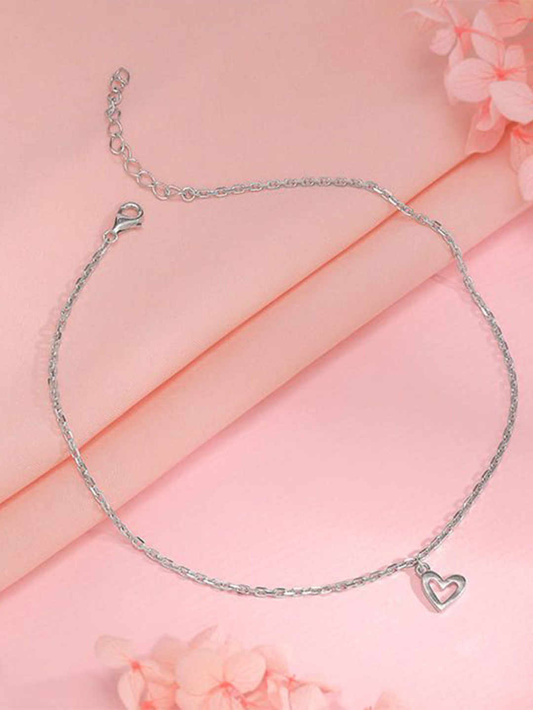 GIVA 925 Silver-Plated Happy Heart Anklet