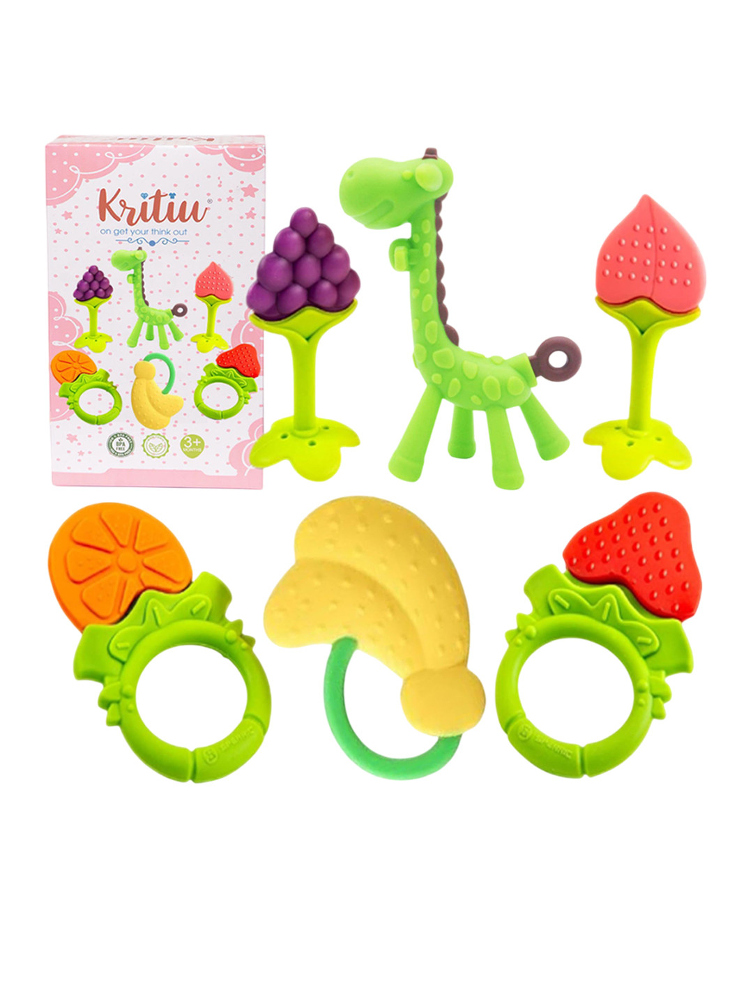 Kritiu 6 Pack Green & Red Fruit Shape BabyTeether