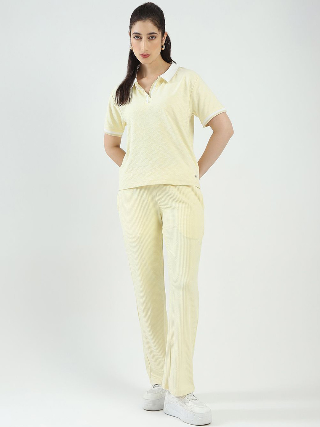 Monte Carlo Textured Shirt Collar T-Shirt With Trousers Co-Ords