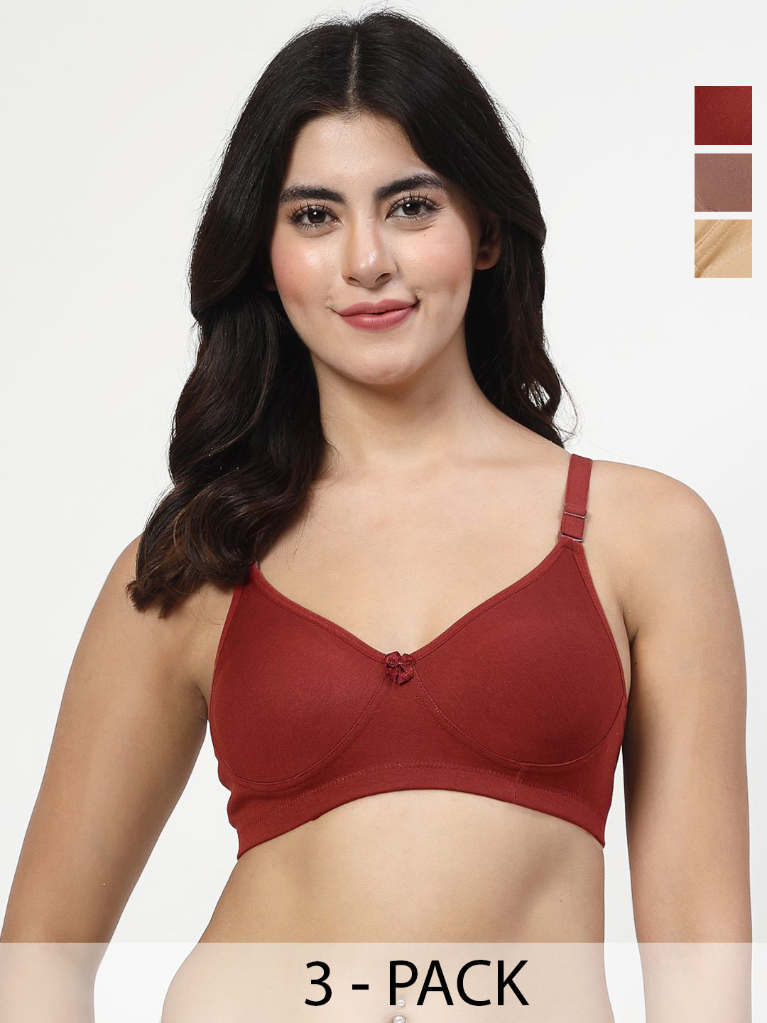 LILYPack Of 3 Non Padded Non-Wired Full Coverage Bra