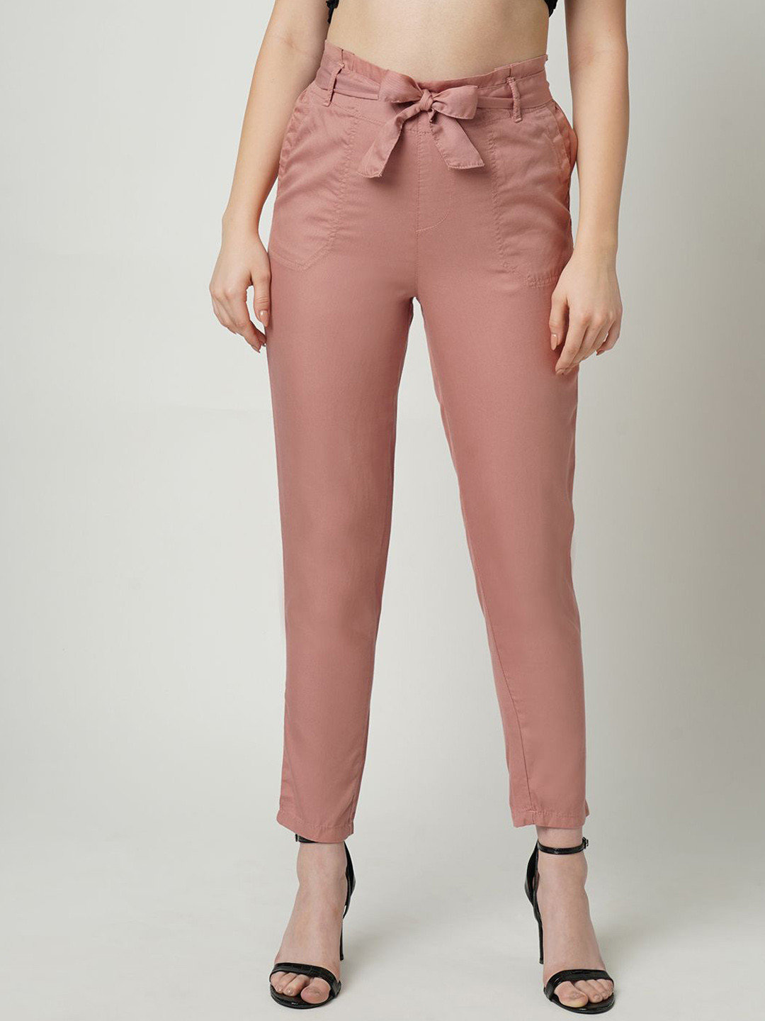 Kraus Jeans Women Slim Fit High-Rise Cigarette Trousers Comes with a belt